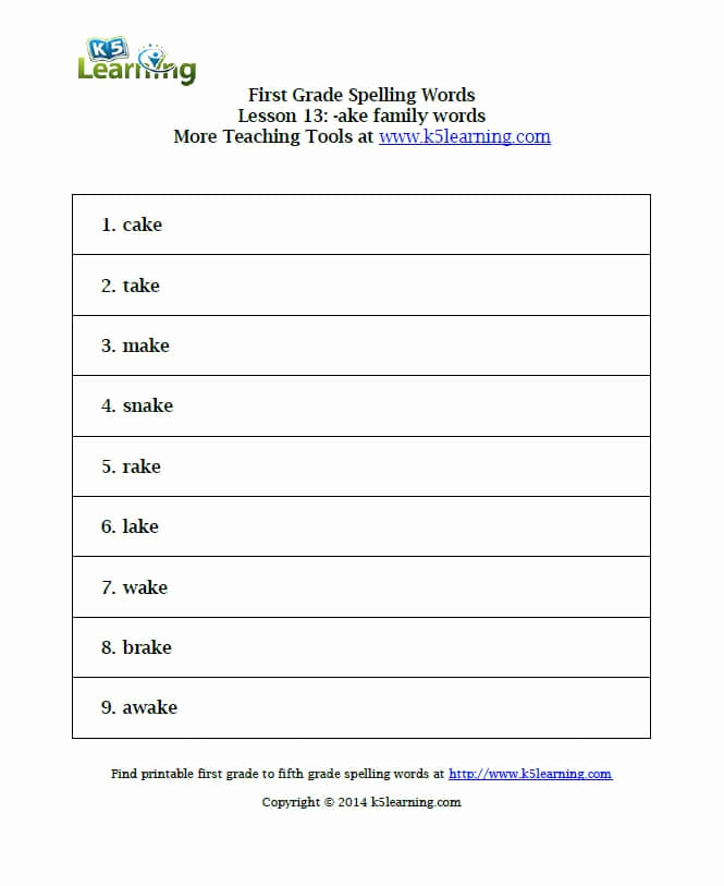Vocabulary Worksheets for 1st Graders Lovely First Grade Spelling Words