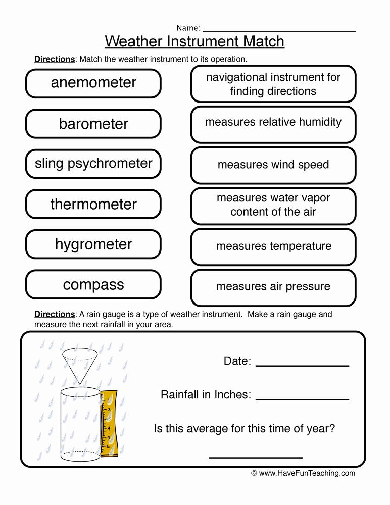 Weather tools Worksheet Inspirational Weather Instruments Match Worksheet
