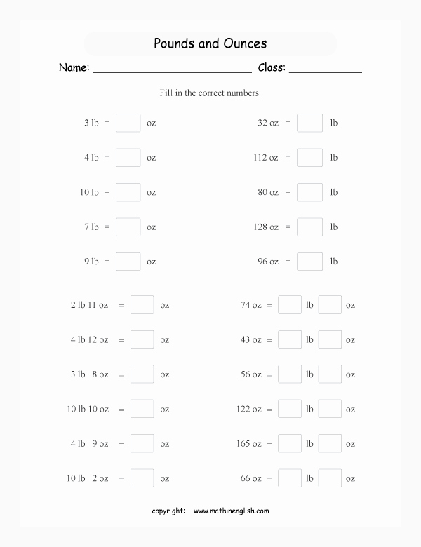 Weight Conversion Worksheets Awesome Convert Pounds In Ounces Worksheet Suited for Grade 3 or 4