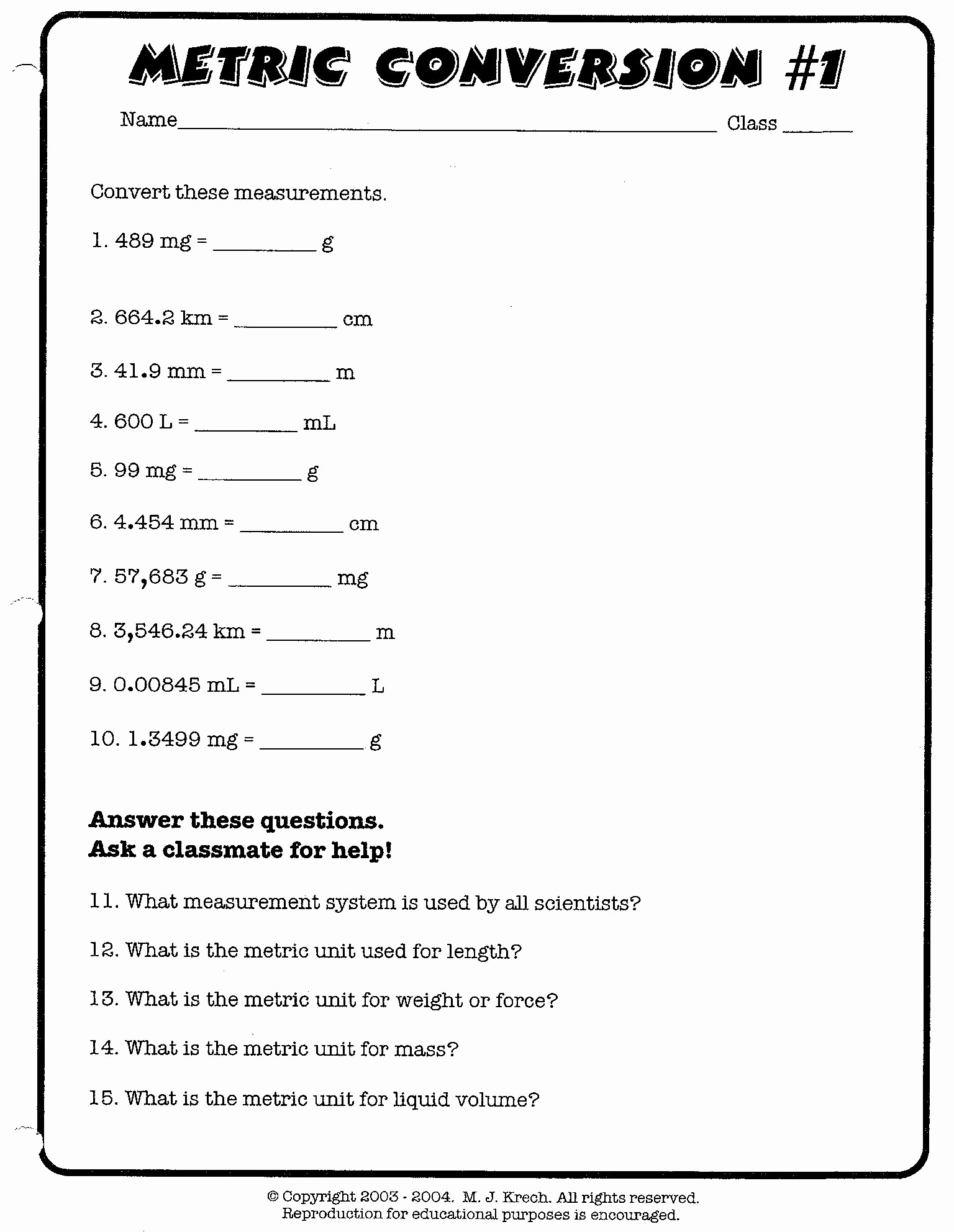 Weight Conversion Worksheets Awesome Metric Mass Worksheet Grade 4