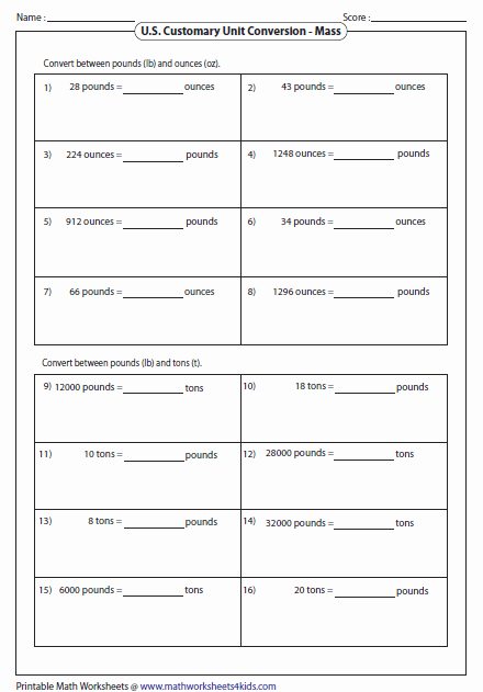 Weight Conversion Worksheets Awesome U S Customary Unit Conversion Worksheets