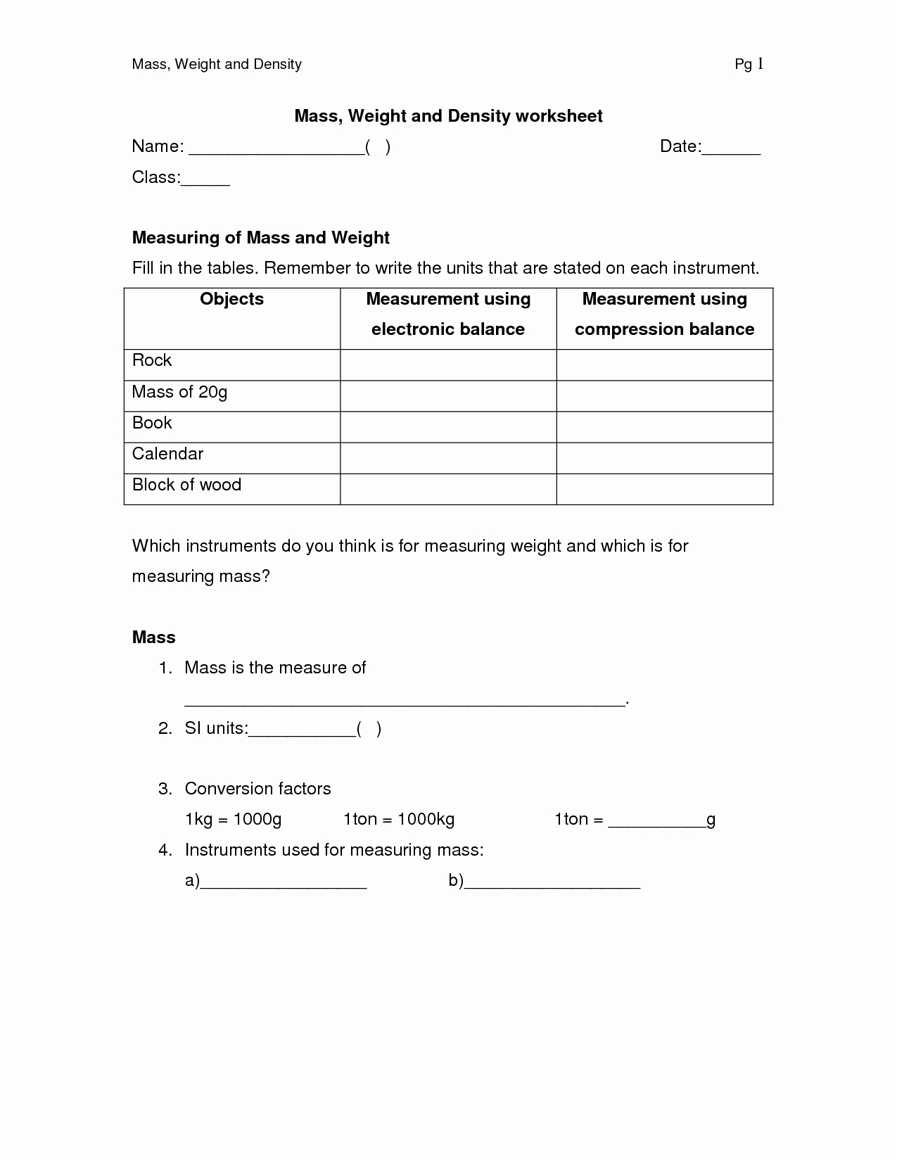 Weight Conversion Worksheets Best Of 10 Best Of Weight and Mass Conversion Worksheet