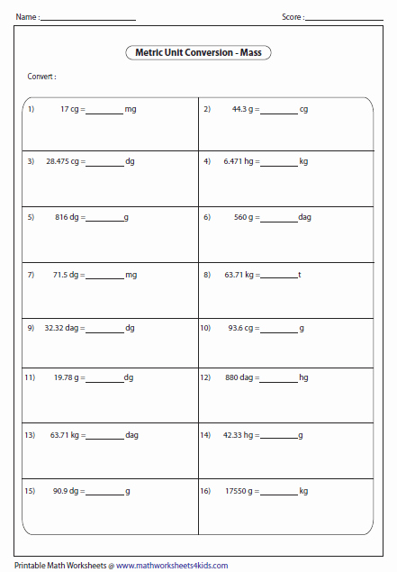 Weight Conversion Worksheets Inspirational Metric Unit Conversion Worksheets