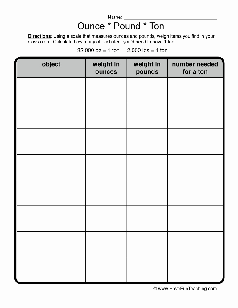 Weight Conversion Worksheets New Measurement Weight Conversions Worksheet • Have Fun Teaching