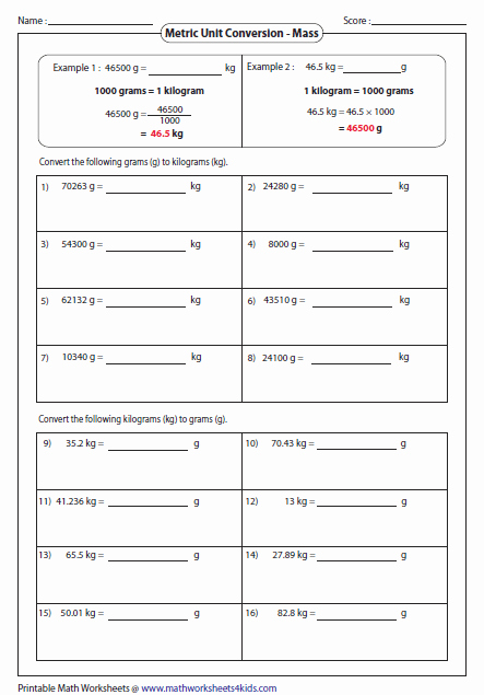 Weight Conversion Worksheets New Metric Unit Conversion Worksheets