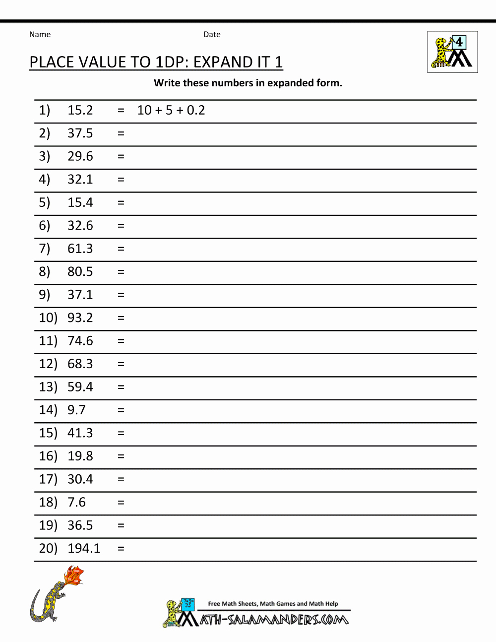 Word form Worksheets 4th Grade New Free Printable Expanded Notation Worksheets