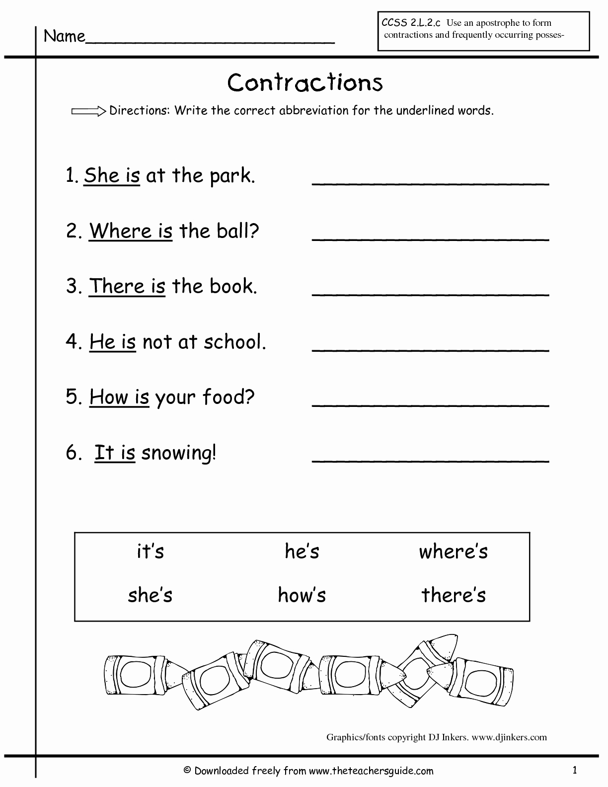 Worksheets for First Grade Writing Fresh Contraction Word List for First Grade