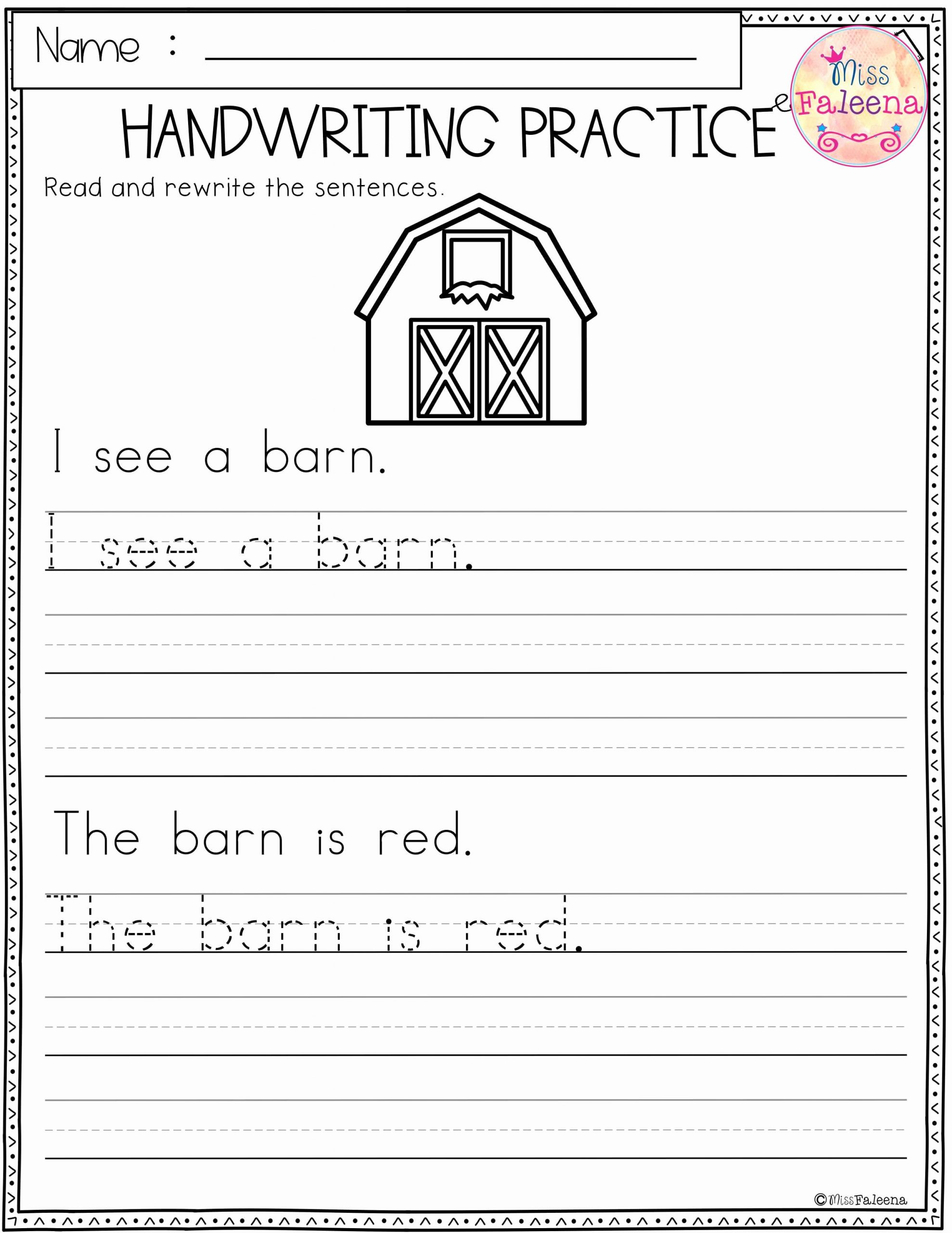 Worksheets for First Grade Writing New Free Handwriting Practice
