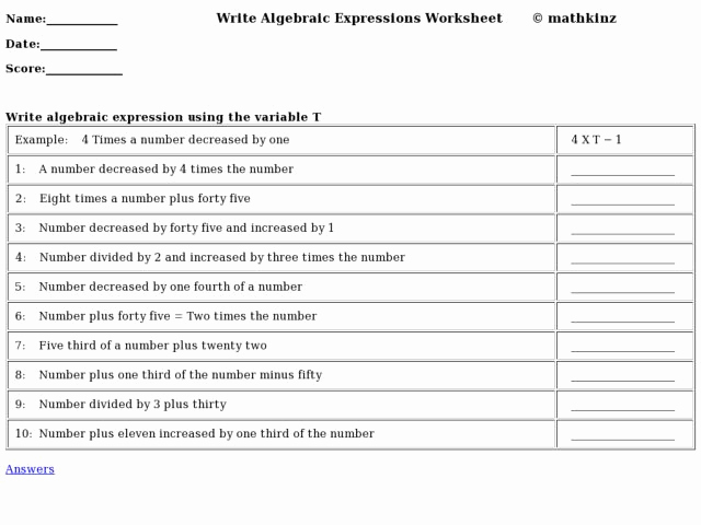 Writing Numerical Expressions Worksheets Elegant Free Pre Algebra Worksheets