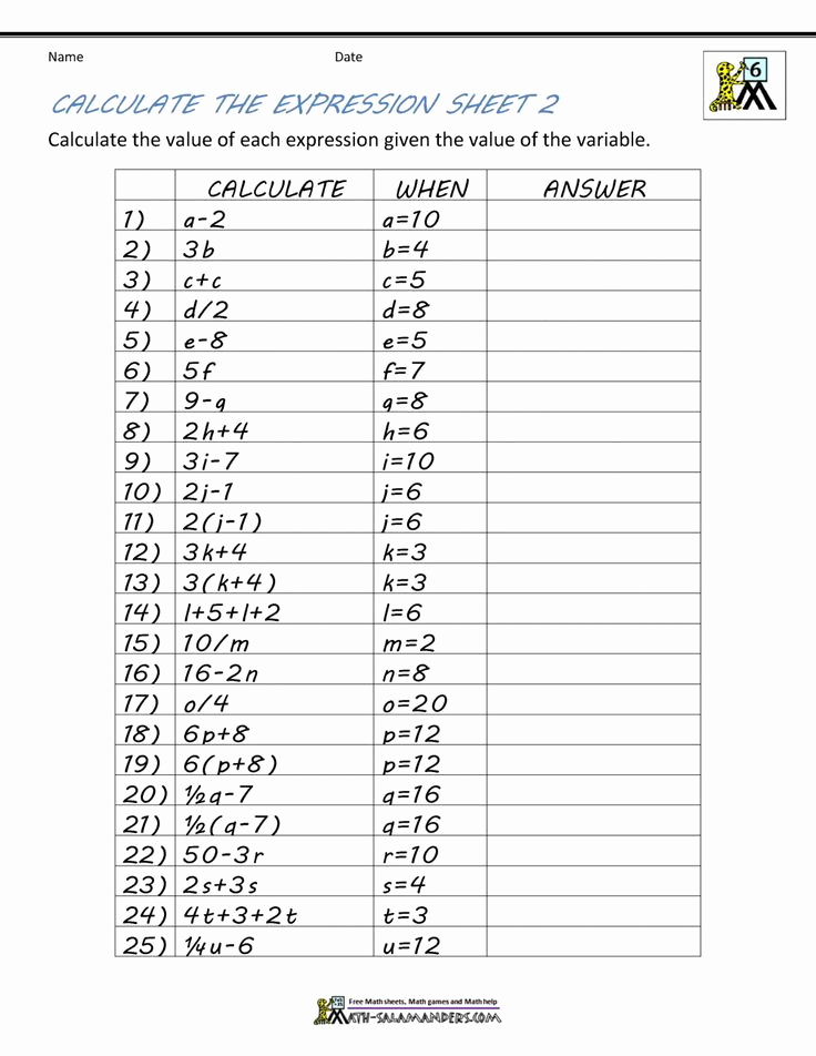 Writing Numerical Expressions Worksheets Unique Numerical Expressions Worksheets 6th Grade In 2020