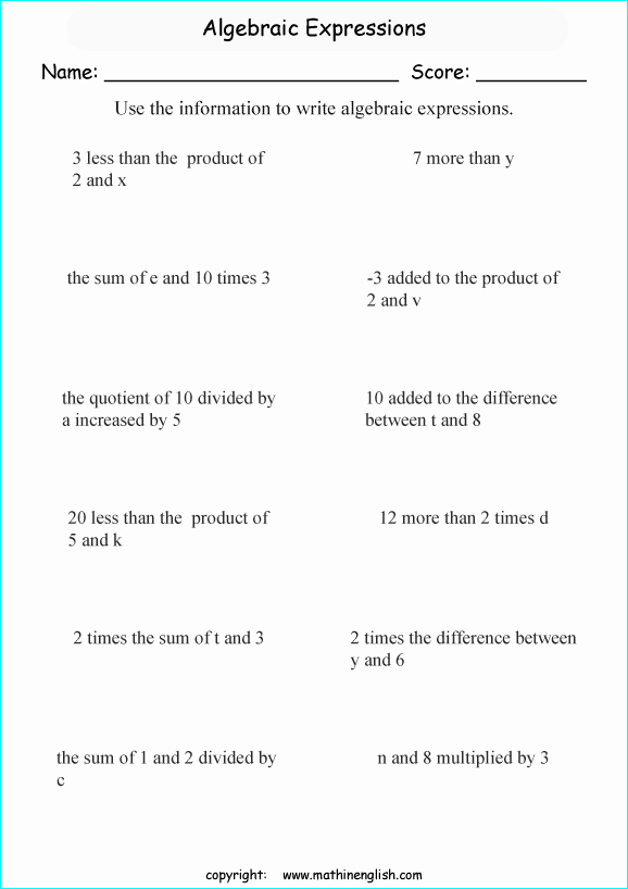 Writing Numerical Expressions Worksheets Unique Printable Primary Math Worksheet for Math Grades 1 to 6