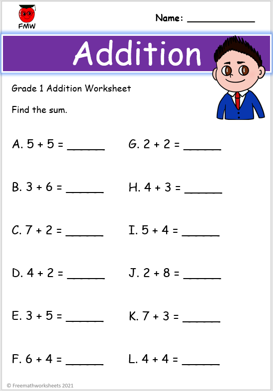 20 Addition Worksheets 1st Grade